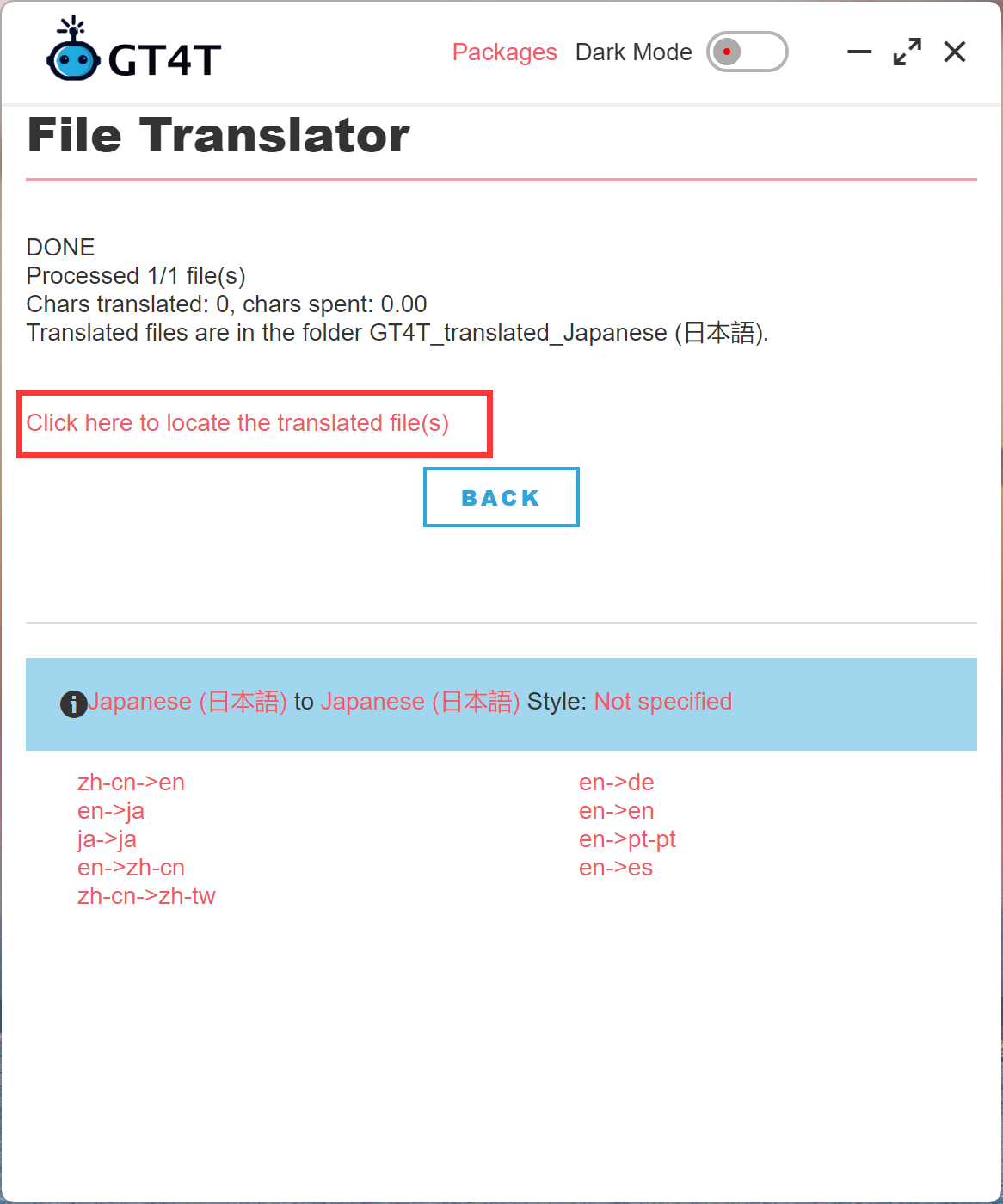 Start the file translator