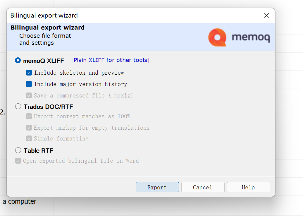Exportar ficheiros bilingues do MemoQ